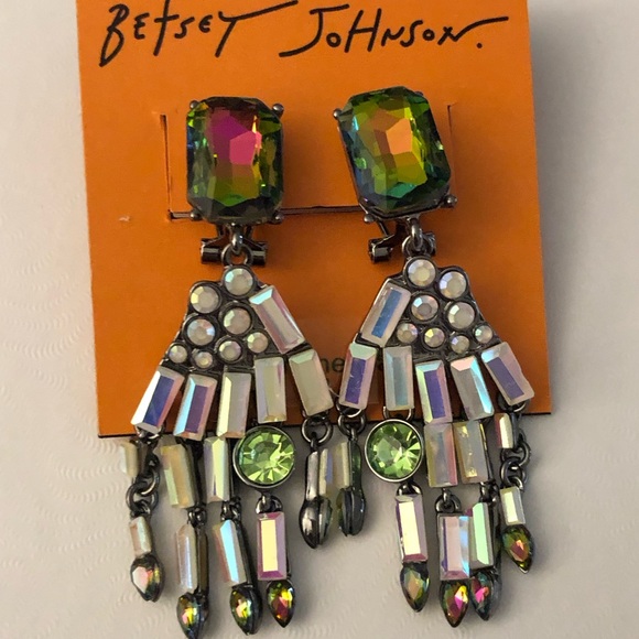 Betsey Johnson Silver Tone Skeleton Hand Drop Earrings Crystal Accents NWT - Picture 2 of 16